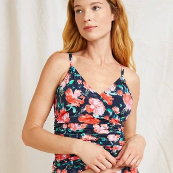 Garnet Hill Ruched Surplice Tankini Top Size 12 - Picture 10 of 10